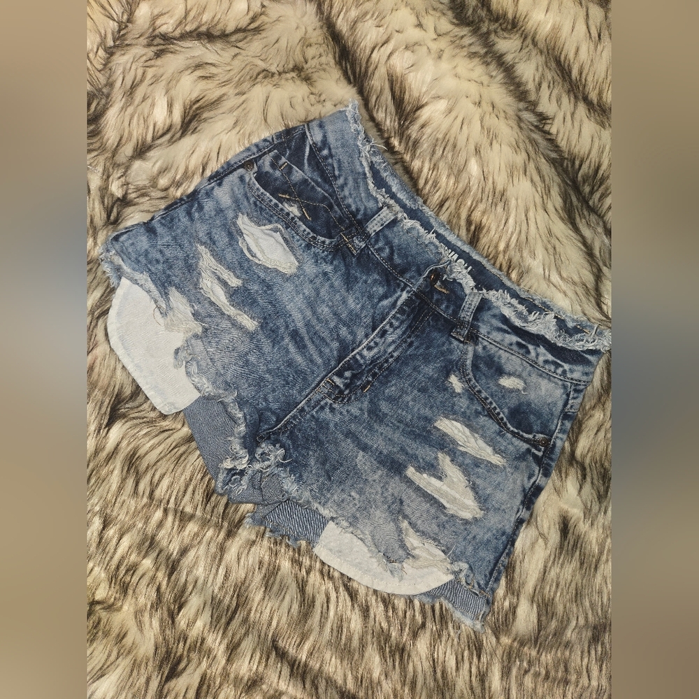 Rewash Blue Distressed Jean Shorts